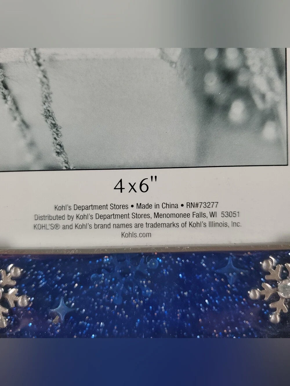 Winter Picture Frame Blue Enamel with Silver Snowflake Metal 4x6 in Photo NEW